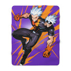 Anime Twin Heroes Blanket White Hair Lightning Duo Sherpa Throw Purple Orange Neon Shonen Energy Blanket for Anime Lovers