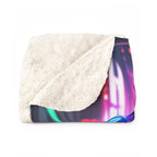 Cyberpunk Anime Sherpa Blanket Neon Street Hero Futuristic Techwear Gift for Gamers and Anime Fans