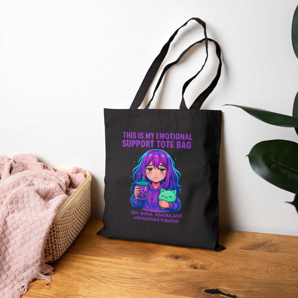 Sad Anime Girl Tote Bag Aesthetic Japanese Art Style Emotional Support Boba Gift Cute Kawaii Streetwear Accessory