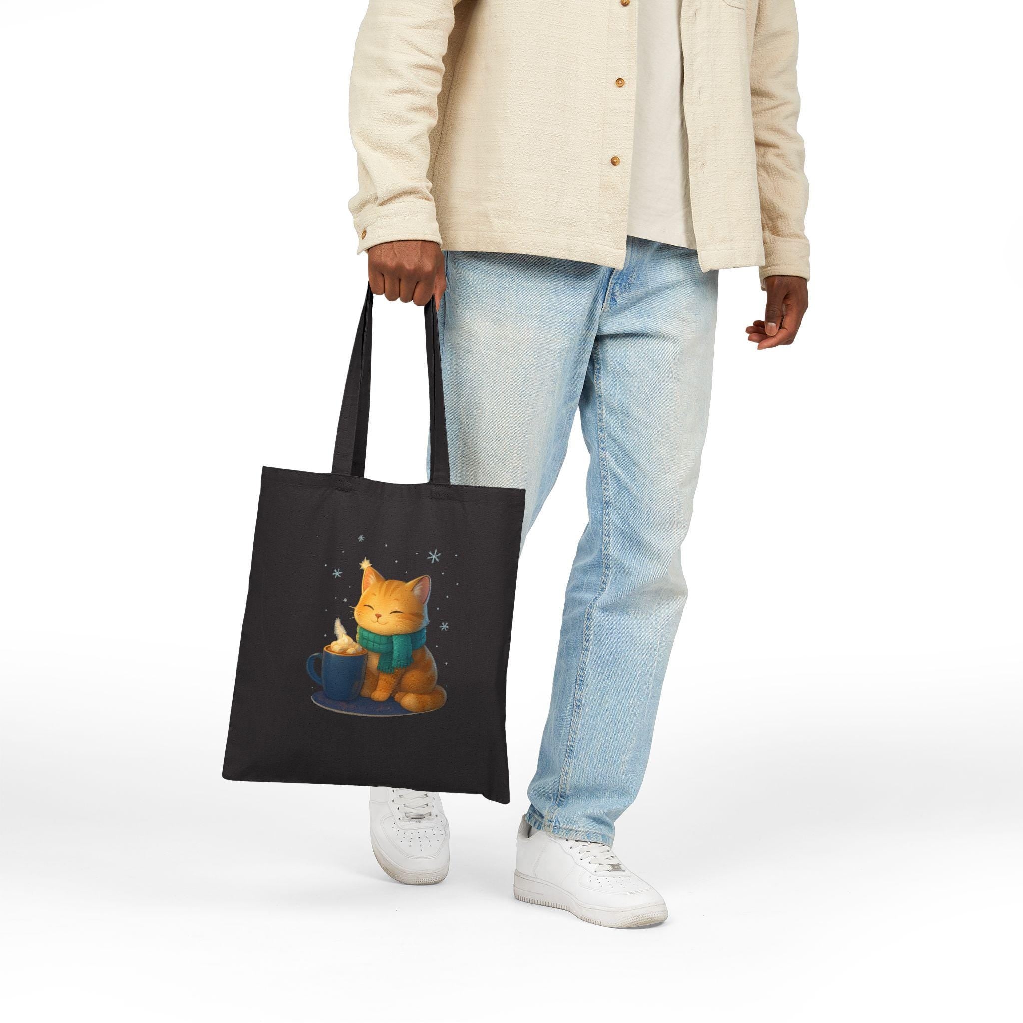 Cozy Cat Cocoa Tote Bag Cute Kawaii Cat Lover Gift Anime Coffee Shopper Eco Bag Warm Aesthetic Art Epic Anime Apparel