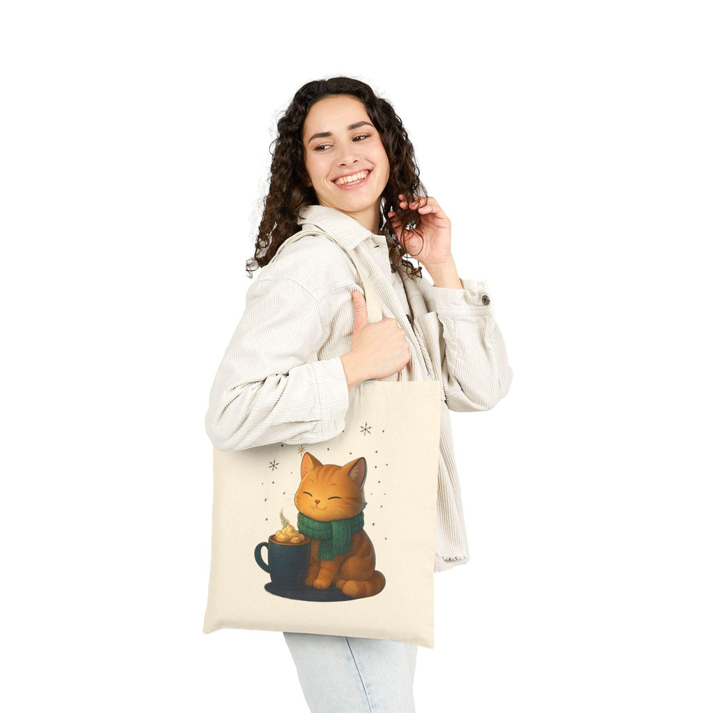 Cozy Cat Cocoa Tote Bag Cute Kawaii Cat Lover Gift Anime Coffee Shopper Eco Bag Warm Aesthetic Art Epic Anime Apparel