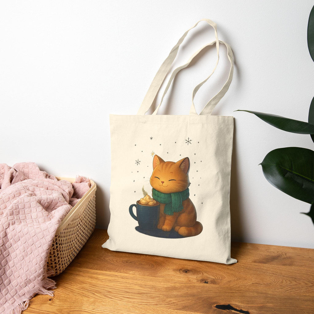 Cozy Cat Cocoa Tote Bag Cute Kawaii Cat Lover Gift Anime Coffee Shopper Eco Bag Warm Aesthetic Art Epic Anime Apparel