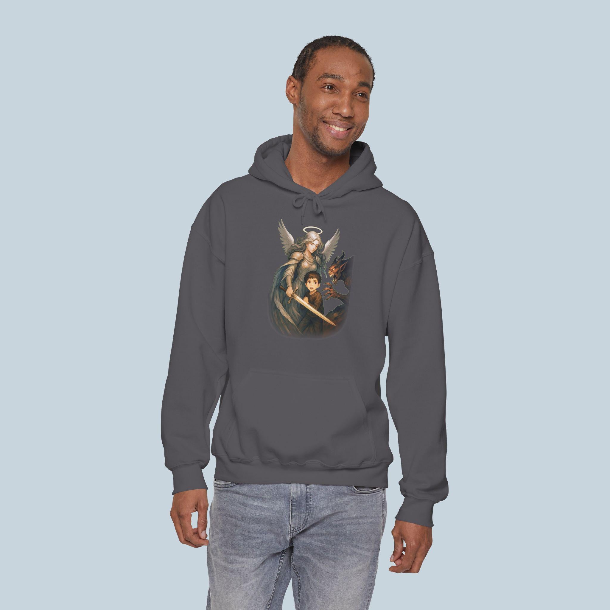 Guardian Angel Hoodie Anime Style, Protective Angel and Child Artwork Spiritual Gift Hoodie for Anime Fans and Collectors