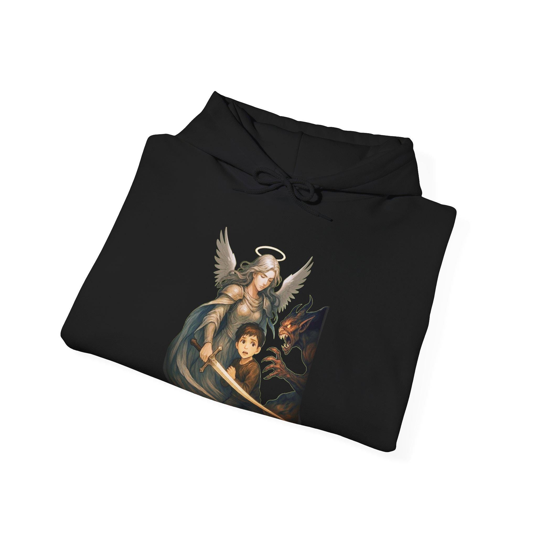 Guardian Angel Hoodie Anime Style, Protective Angel and Child Artwork Spiritual Gift Hoodie for Anime Fans and Collectors