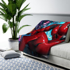 Red Cyberpunk Girl Blanket, Anime Sherpa Throw with Neon City Glow | Sci-Fi Fleece for Gamers, Otaku, and Collectors | Epic Anime Apparel