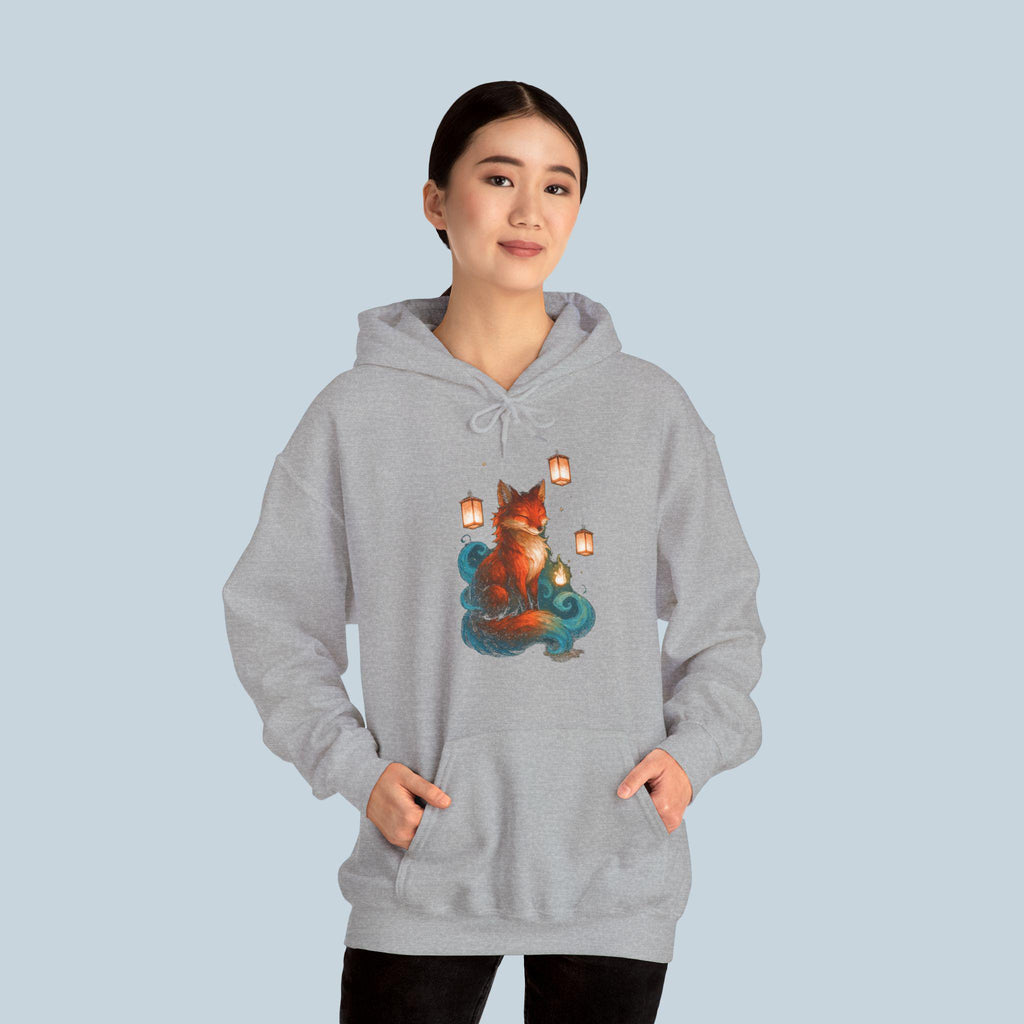 Lantern Fox Hoodie Anime Sweatshirt Cozy Winter Pullover Mystical Fox Spirit Gift for Anime Lovers and Gamers