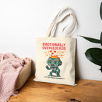Emotionally Overclocked Tote Bag | Funny Robot Overload Canvas Tote | Cute Nerdy Gift for Gamers, Coders, Engineers, and Anime Fans