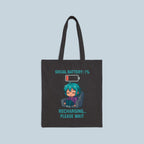 Social Battery 1% Tote Bag | Funny Introvert Anime Girl Canvas Tote | Recharging Please Wait Bag Gift for Gamers, Students, Coffee Lovers