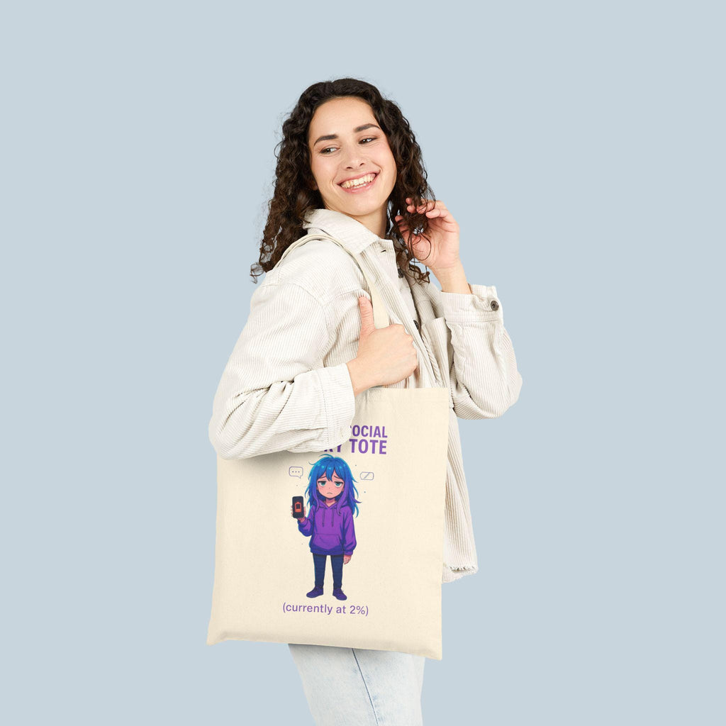 Social Battery Tote Bag Funny Anime Girl Introvert Gift for Shy People and Low Energy Days