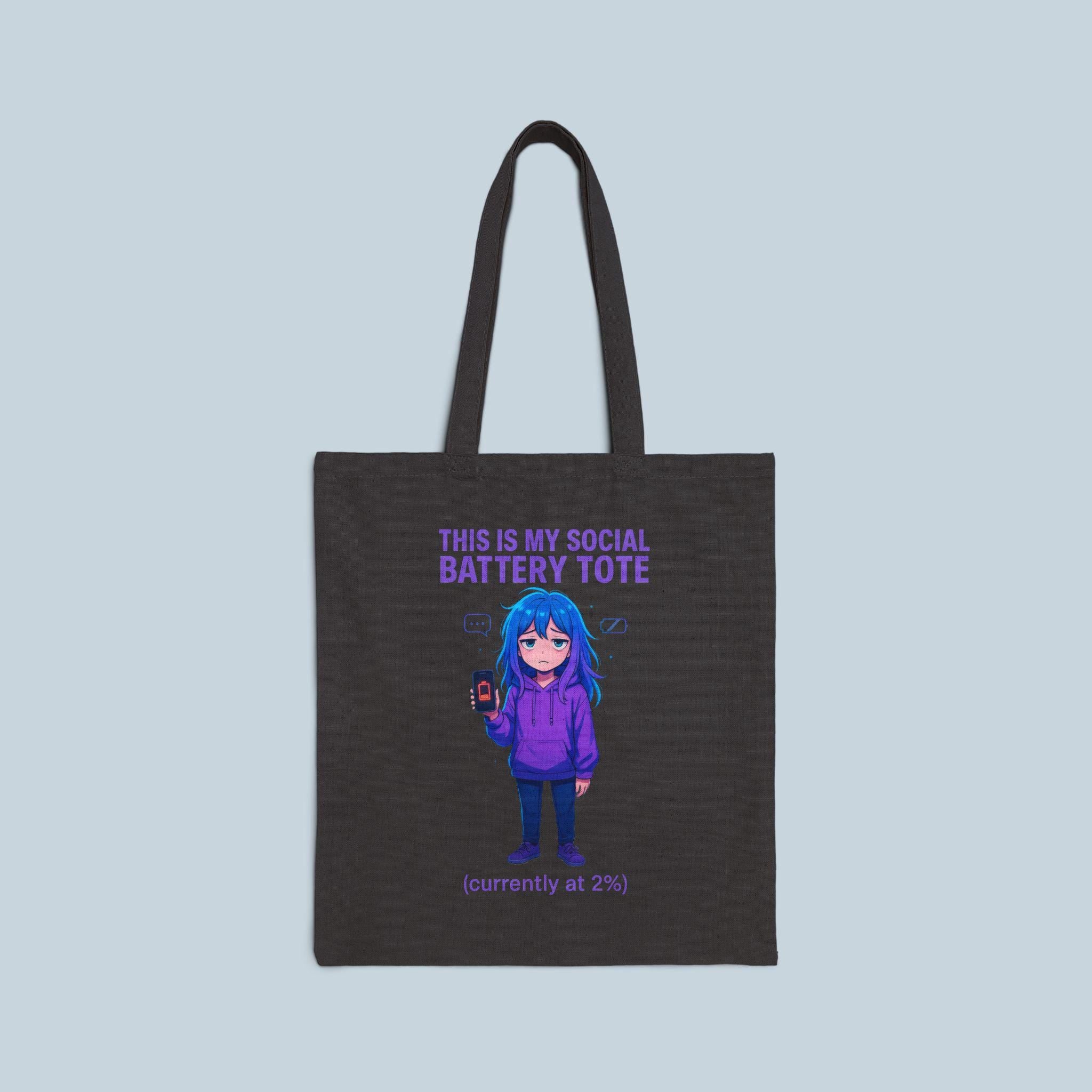 Social Battery Tote Bag Funny Anime Girl Introvert Gift for Shy People and Low Energy Days