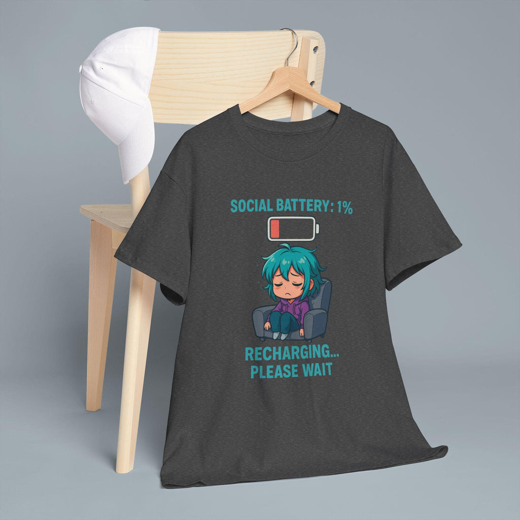 Anime Social Battery Shirt Funny Introvert T-Shirt Black Graphic Tee Gift for Gamers Otakus and Quiet People