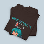 Anime Social Battery Shirt Funny Introvert T-Shirt Black Graphic Tee Gift for Gamers Otakus and Quiet People