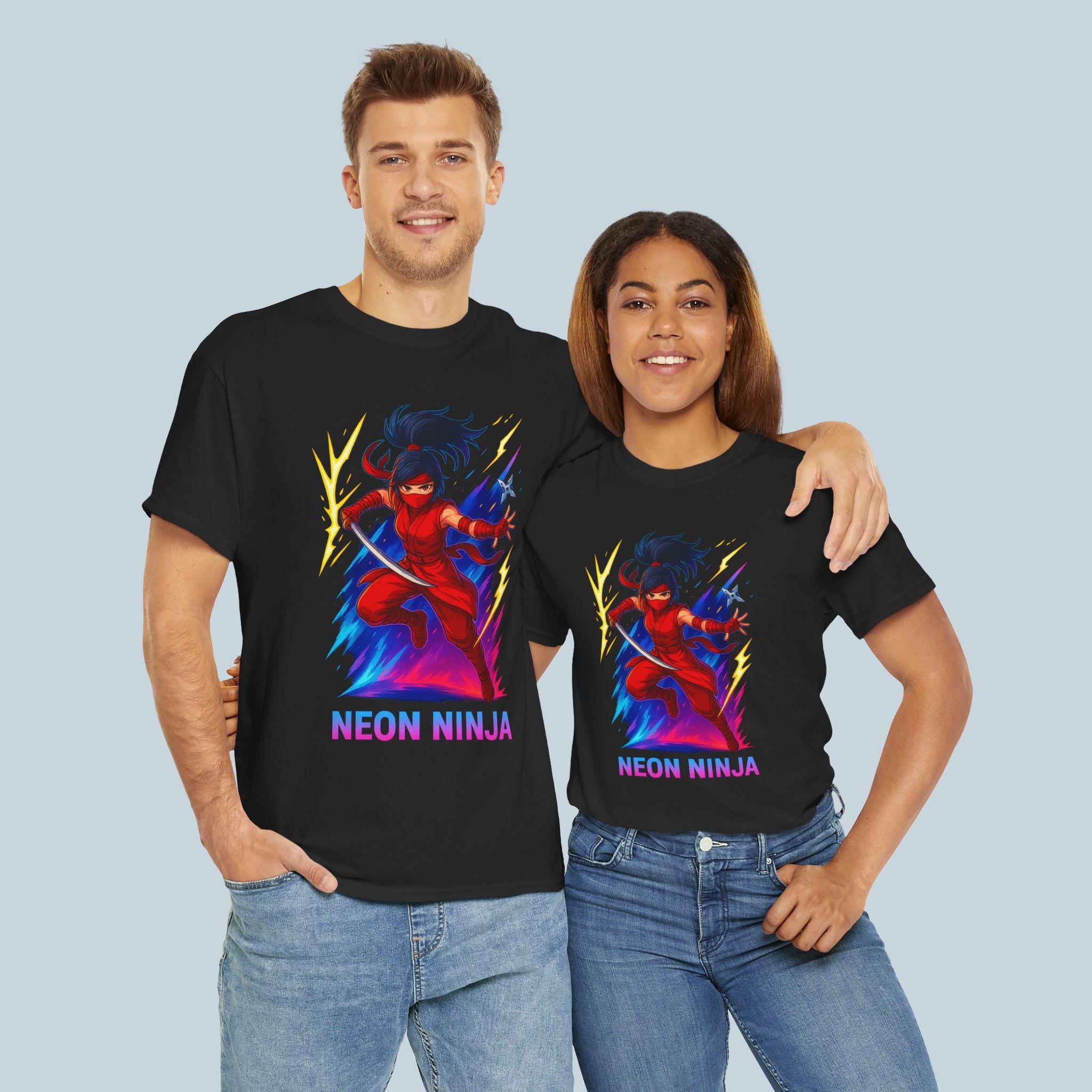 Neon Ninja Anime T-Shirt Red Lightning Warrior Cool Streetwear Gift for Anime Fans and Gamers