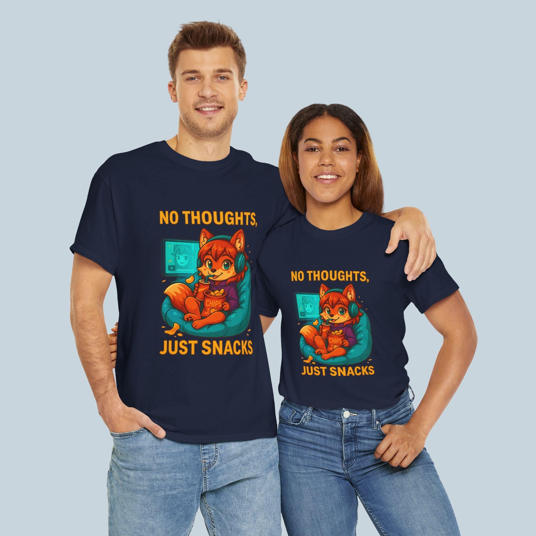No Thoughts Just Snacks Shirt Anime Gamer Fox Tee Cozy Snack Time Kawaii Cute Gift for Anime Lovers and Coders