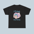 I Tried I'm Tired Anime Shirt, Cute Sleepy Anime Girl Tee for Student, Gamers & Introvert, Funny Pastel Kawaii T-Shirt Gift for Tired People