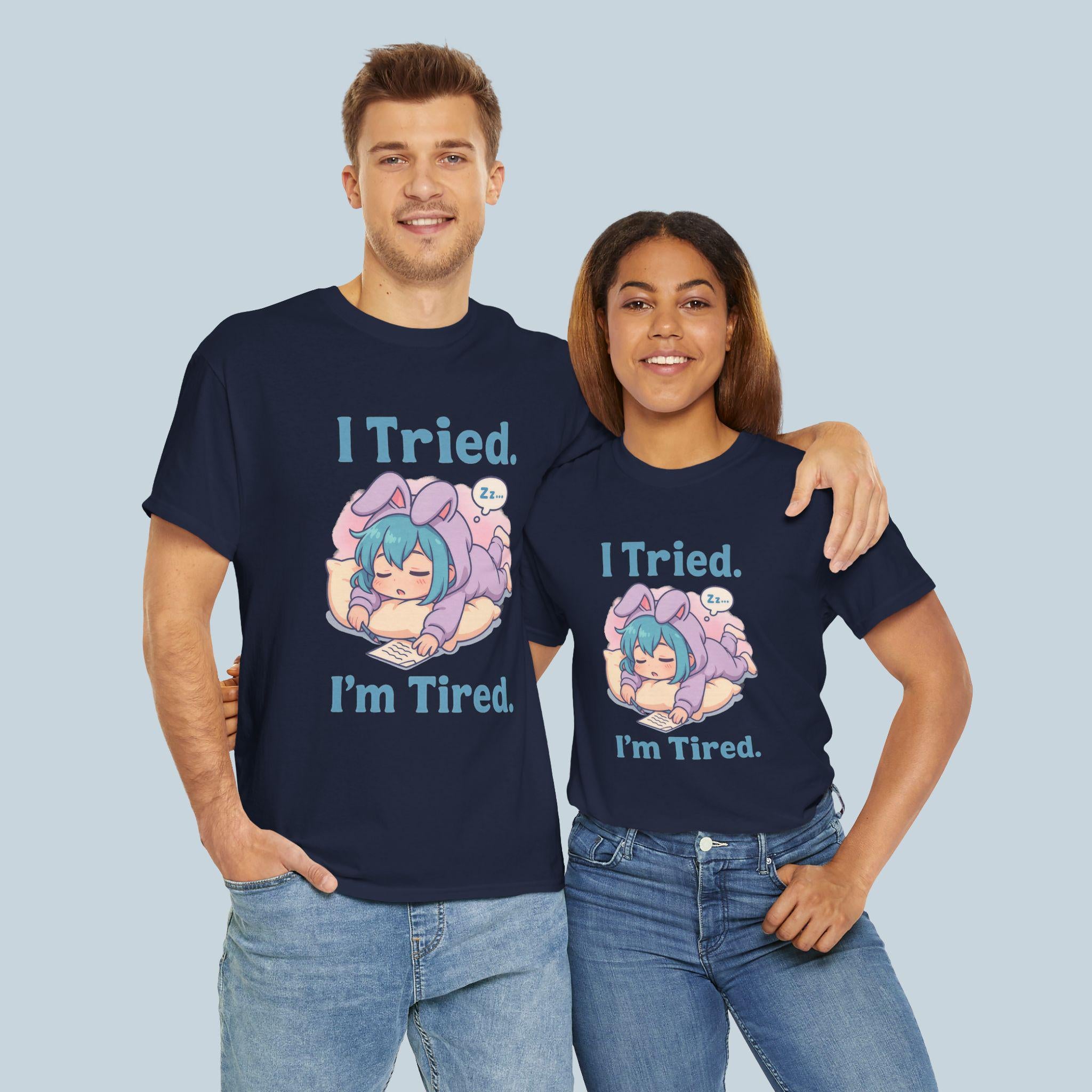 I Tried I'm Tired Anime Shirt, Cute Sleepy Anime Girl Tee for Student, Gamers & Introvert, Funny Pastel Kawaii T-Shirt Gift for Tired People