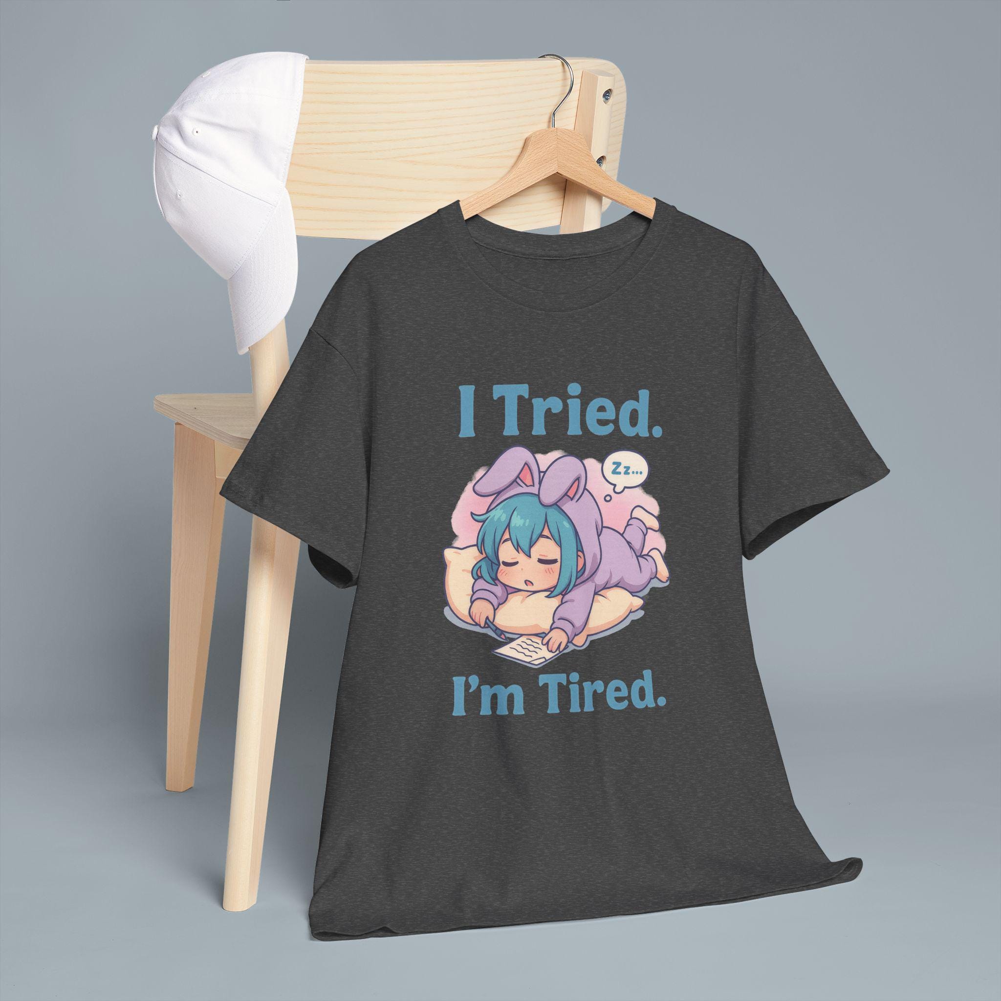 I Tried I'm Tired Anime Shirt, Cute Sleepy Anime Girl Tee for Student, Gamers & Introvert, Funny Pastel Kawaii T-Shirt Gift for Tired People