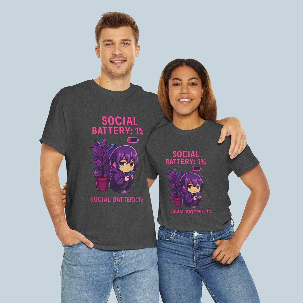 Social Battery 1 Percent Shirt Cute Anime Introvert Tee Funny Kawaii Chibi T Shirt for Low Energy Days Cozy Gift Idea