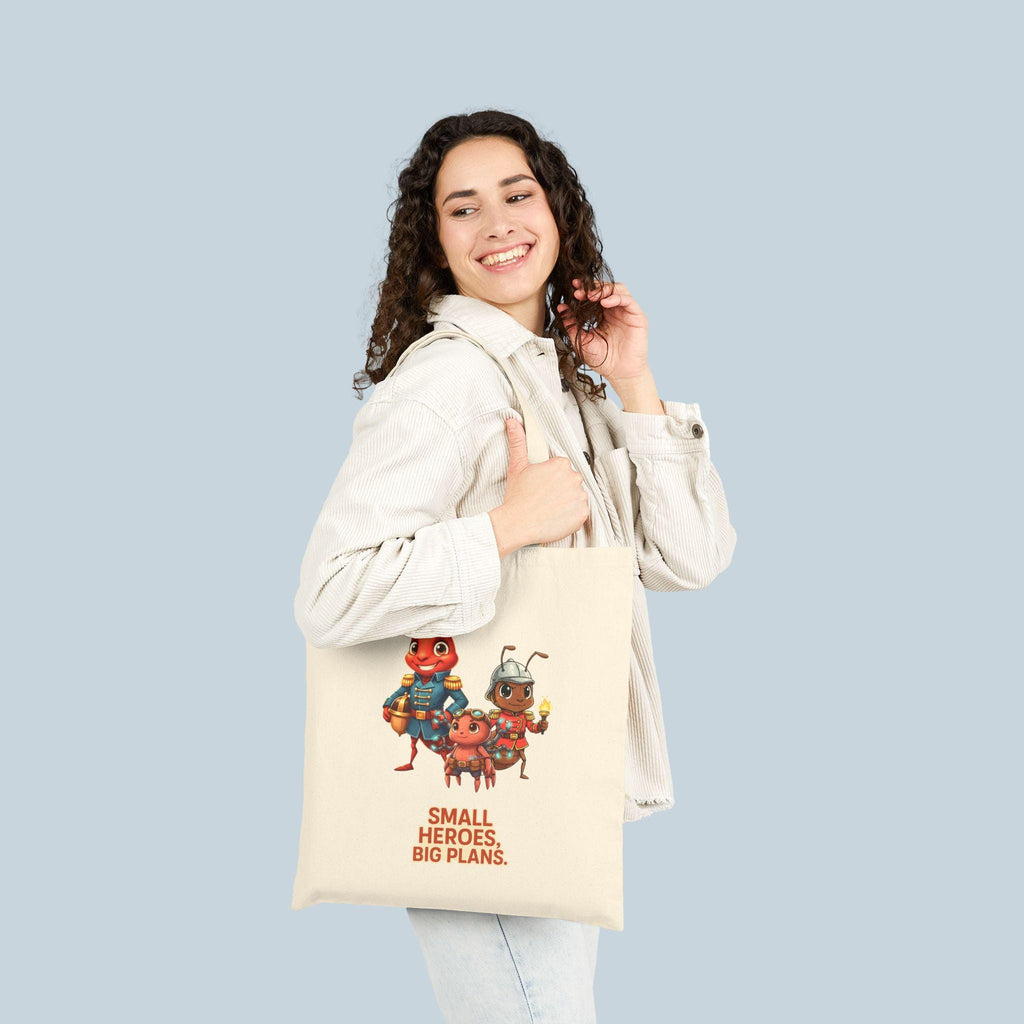 Small Heroes Big Plans Tote Bag, Cute Whimsical Ant Trio, Eco Tote, Funny Anime Inspired Gift for Readers Teachers Moms Epic Anime Apparel