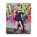 Graffiti Anime Girl Sherpa Blanket Street Art Neon Cozy Gift for Anime Fans and Gamers