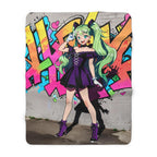 Graffiti Anime Girl Sherpa Blanket Street Art Neon Cozy Gift for Anime Fans and Gamers