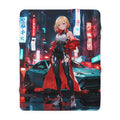 Cyberpunk Anime Girl Sherpa Blanket Neon Street Night City Cozy Gift for Gamers and Collectors