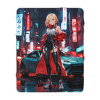 Cyberpunk Anime Girl Sherpa Blanket Neon Street Night City Cozy Gift for Gamers and Collectors