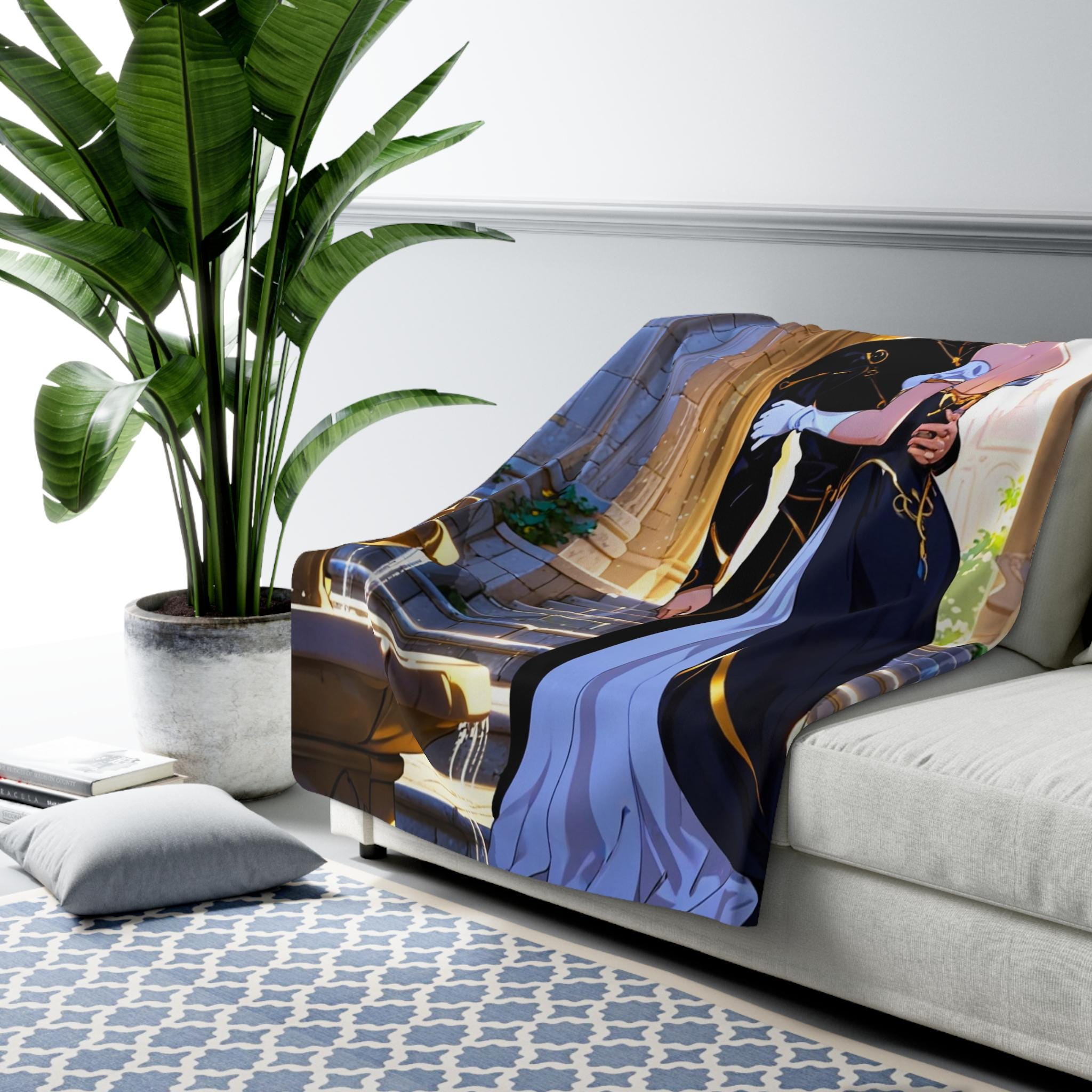 Romantic Anime Couple Sherpa Blanket Fantasy Castle Cozy Gift for Anime Lovers and Dreamers