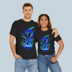 Blue Dragon Spirit Anime T Shirt Neon Fire Fantasy Graphic Tee for Gamers and Anime Fans