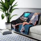 Retro Tech Anime Girl Sherpa Blanket Cozy 90s Aesthetic Gift for Anime Fans and Gamers
