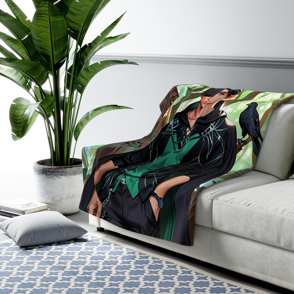 Forest Rogue Anime Boy Sherpa Blanket Dark Fantasy Cozy Gift for Anime Fans and Gamers