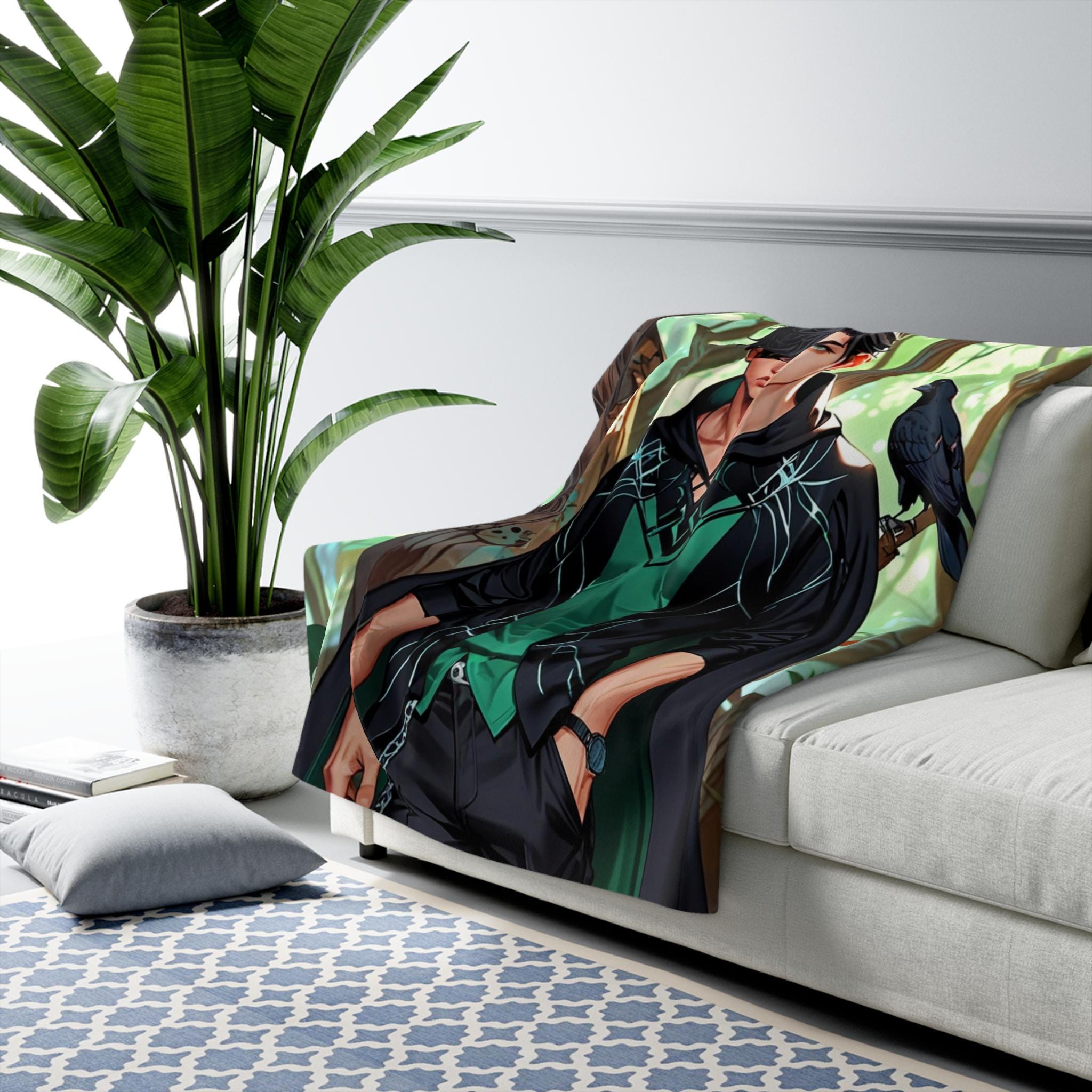 Forest Rogue Anime Boy Sherpa Blanket Dark Fantasy Cozy Gift for Anime Fans and Gamers