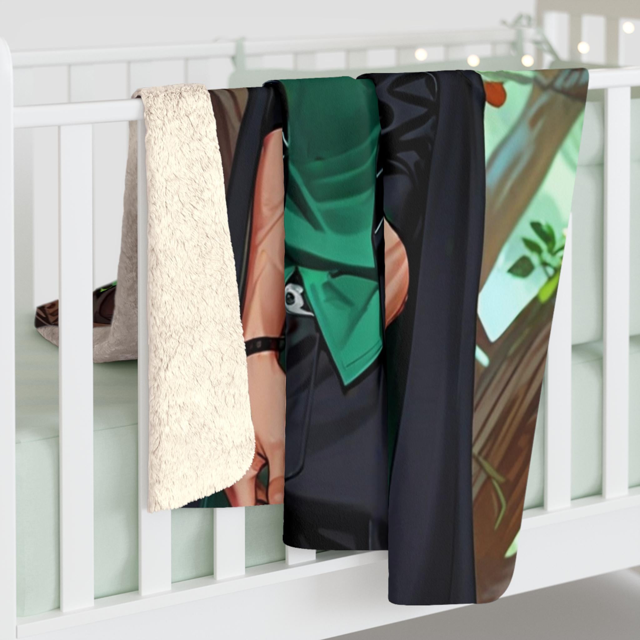 Forest Rogue Anime Boy Sherpa Blanket Dark Fantasy Cozy Gift for Anime Fans and Gamers