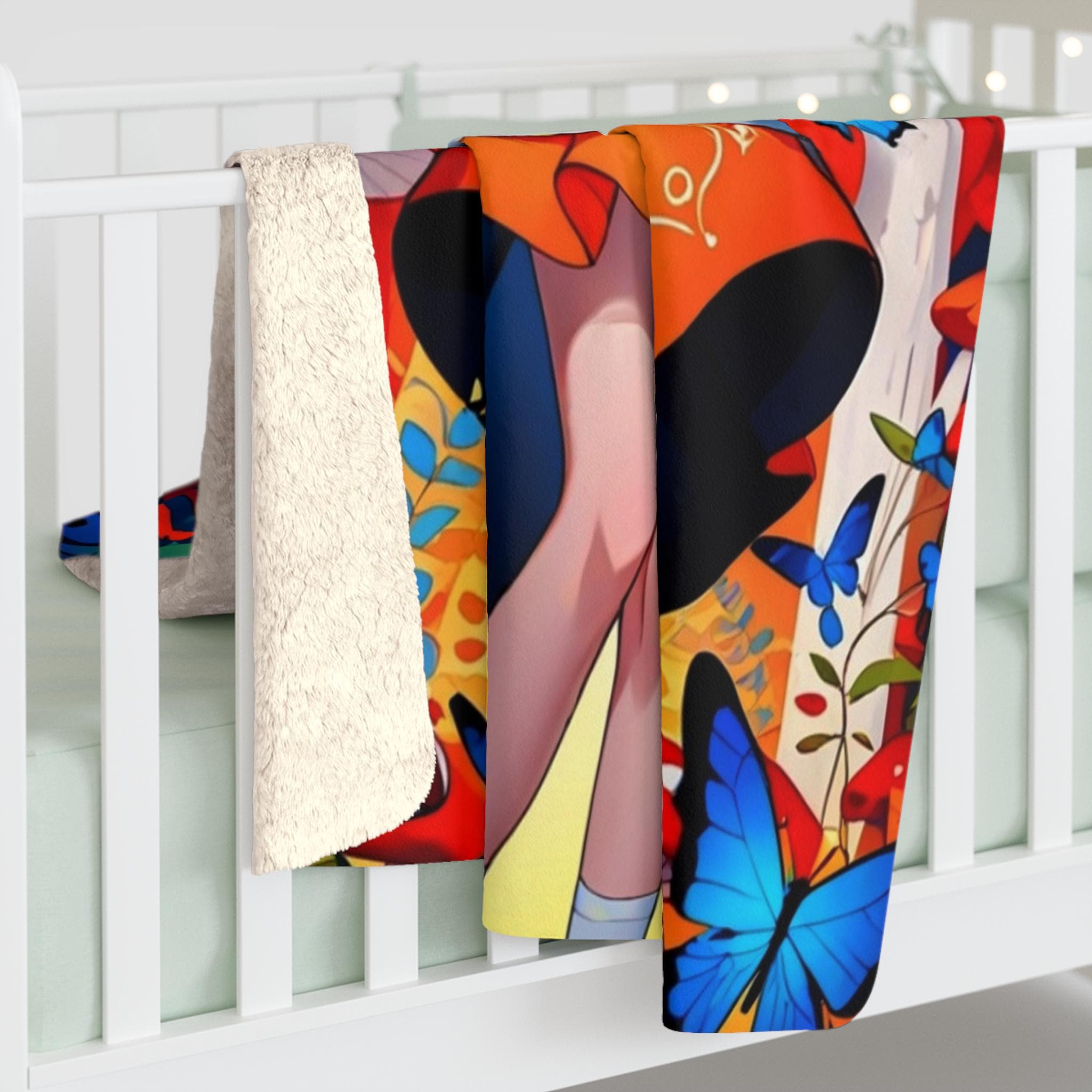 Butterfly Forest Anime Girl Sherpa Blanket Fantasy Cozy Gift for Anime Lovers and Dreamers