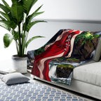 Elegant Red Dress Anime Girl Sherpa Blanket Fantasy Waterfall Cozy Gift for Anime Lovers