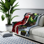 Elegant Red Dress Anime Girl Sherpa Blanket Fantasy Waterfall Cozy Gift for Anime Lovers