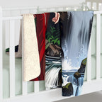 Elegant Red Dress Anime Girl Sherpa Blanket Fantasy Waterfall Cozy Gift for Anime Lovers