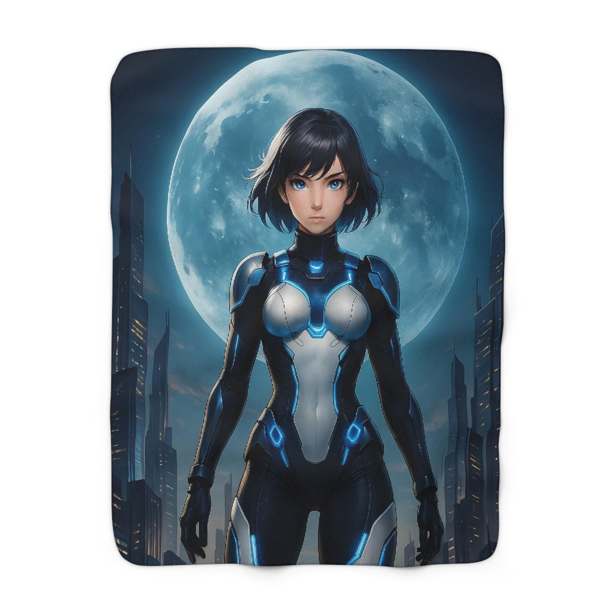 Starla Vale Sherpa Blanket 60x80 Anime Girl Sci-Fi Moonlight Design Soft Fleece Gift for Anime Fans and Gamers | Epic Anime Apparel