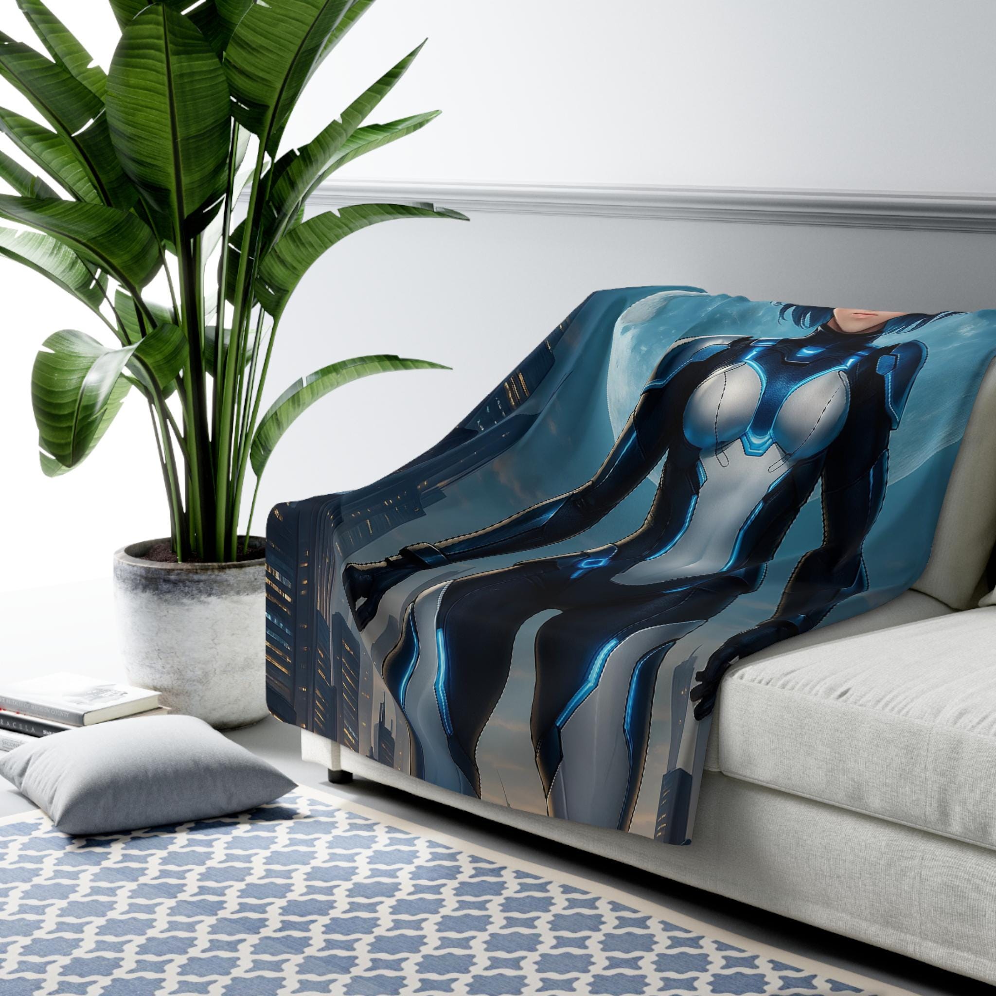 Starla Vale Sherpa Blanket 60x80 Anime Girl Sci-Fi Moonlight Design Soft Fleece Gift for Anime Fans and Gamers | Epic Anime Apparel