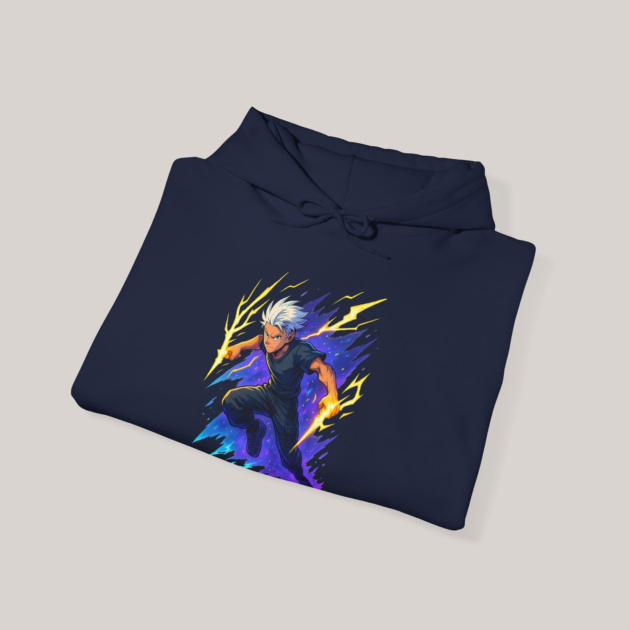 Anime Lightning Hero Hoodie Neon Glow Streetwear Electric Power Gift for Anime Lovers and Gamers