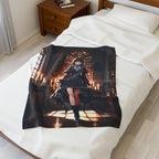 Gothic Anime Girl Blanket Cozy Fleece Throw Dark Academia Library Art Gift for Anime Lovers and Otaku Fans