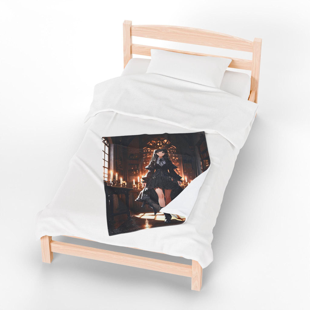 Gothic Anime Girl Blanket Cozy Fleece Throw Dark Academia Library Art Gift for Anime Lovers and Otaku Fans