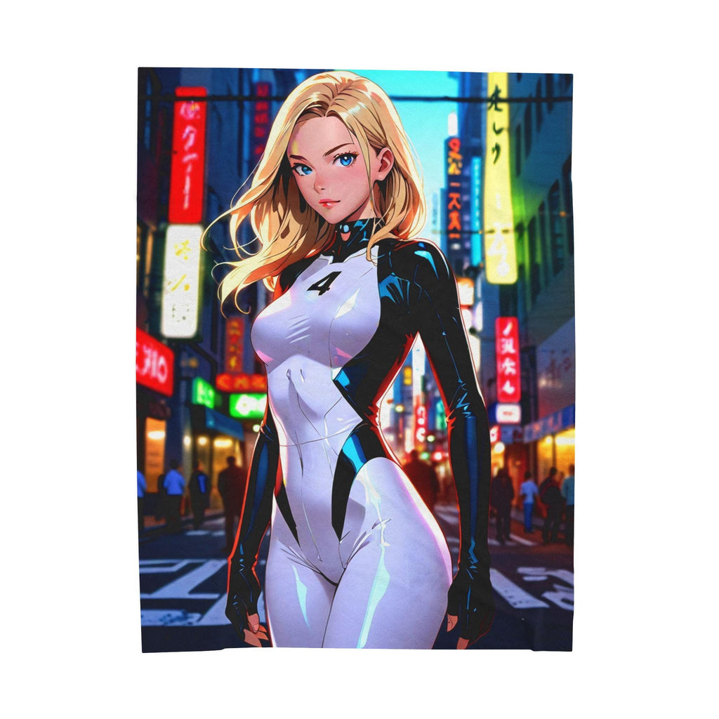 Anime Girl Fleece Blanket Futuristic Streetwear Sci-Fi Tokyo Neon Art Throw Gift for Anime Fans and Otaku