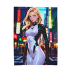 Anime Girl Fleece Blanket Futuristic Streetwear Sci-Fi Tokyo Neon Art Throw Gift for Anime Fans and Otaku
