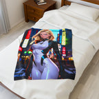 Anime Girl Fleece Blanket Futuristic Streetwear Sci-Fi Tokyo Neon Art Throw Gift for Anime Fans and Otaku