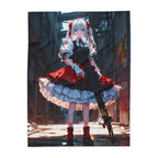Anime Gothic Girl Fleece Blanket Red Lolita Gun Art Throw Edgy Streetwear Gift for Anime Fans and Otaku Decor
