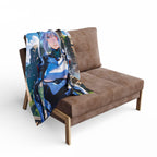 Futuristic Anime Girl Blanket, Silver-Haired Warrior Fleece Throw | Sci-Fi Armor Mecha Style Art | Gamer Room Bedding | Epic Anime Apparel
