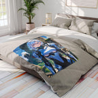 Futuristic Anime Girl Blanket, Silver-Haired Warrior Fleece Throw | Sci-Fi Armor Mecha Style Art | Gamer Room Bedding | Epic Anime Apparel