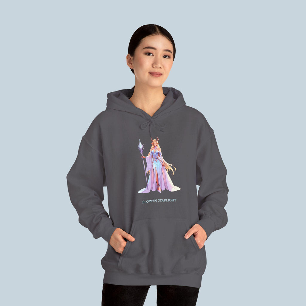 Elowyn Starlight Hoodie Anime Sorceress Hoodie Pastel Fantasy Pullover Magic Staff Gift for Anime Fans and Gamers