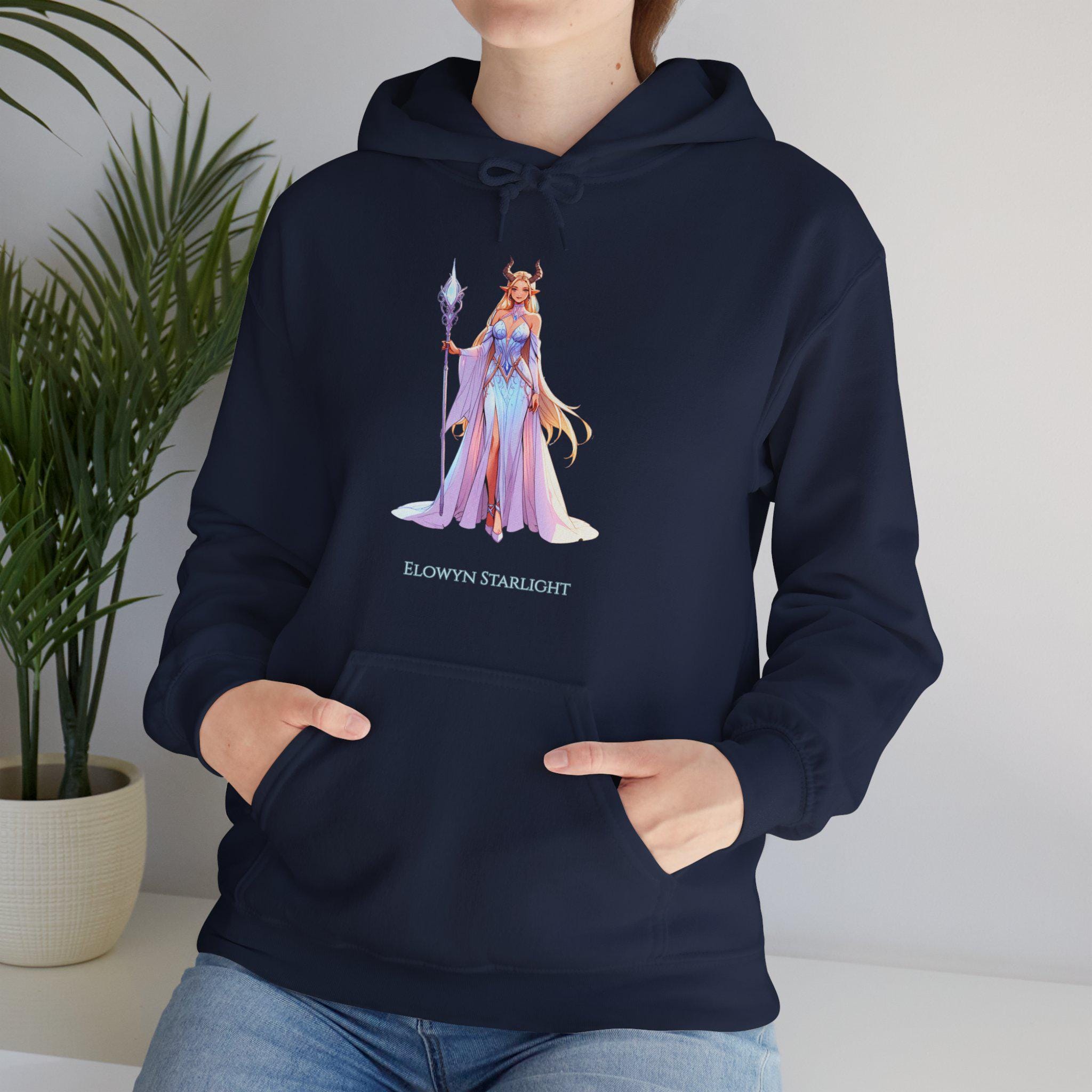 Elowyn Starlight Hoodie Anime Sorceress Hoodie Pastel Fantasy Pullover Magic Staff Gift for Anime Fans and Gamers